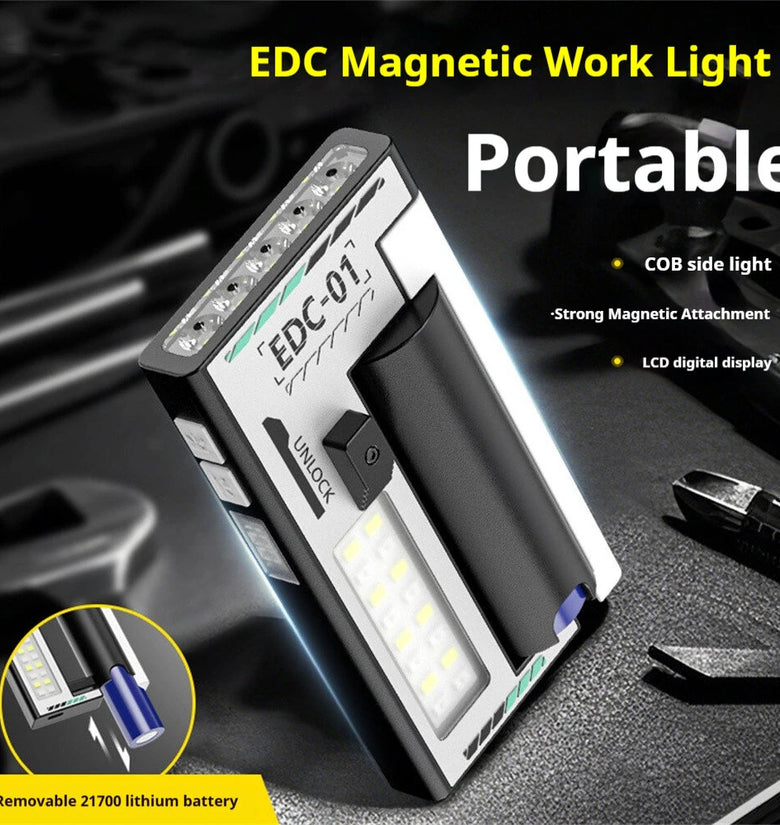 5-LED Magnetic Portable Flashlight With 21700 Battery USB Rechargeable with Digital Display, Red & Blue Warning Lights, Outdoor EDC Work Inspection Lamp