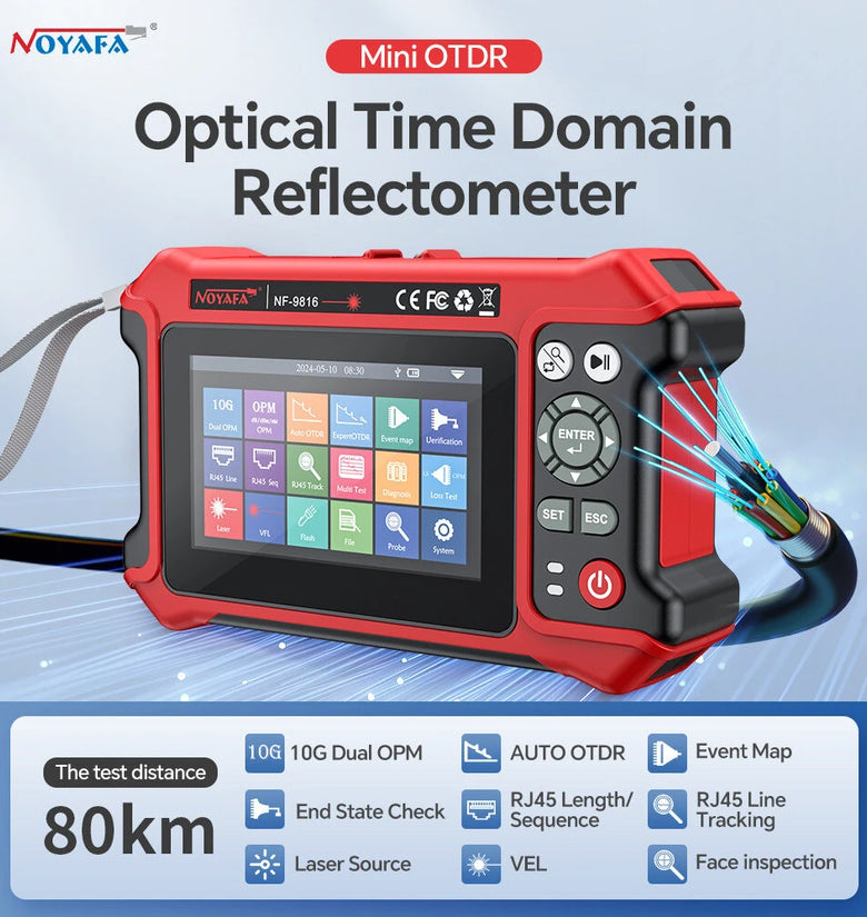 NOYAFA NF-9816 OTDR Fiber Fault Locator 1310/1550 nm Dual Wavelength 28dB/26dB with Visual Fault Locator RJ45 Cable Tracking