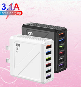 LYK-885 15W 3.1A 6-Port USB Charger 6USB-A Fast Charging Wall Charger Adapter EU Plug US Plug for iPhone 16 15 14 13 12 for Huawei Mate XT for Xiaomi 15pro for Samsung Galaxy Z Flip6