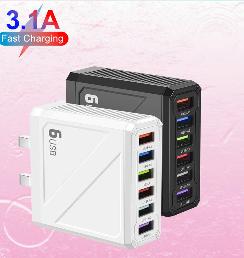 LYK-885 15W 3.1A 6-Port USB Charger 6USB-A Fast Charging Wall Charger Adapter EU Plug US Plug for iPhone 16 15 14 13 12 for Huawei Mate XT for Xiaomi 15pro for Samsung Galaxy Z Flip6