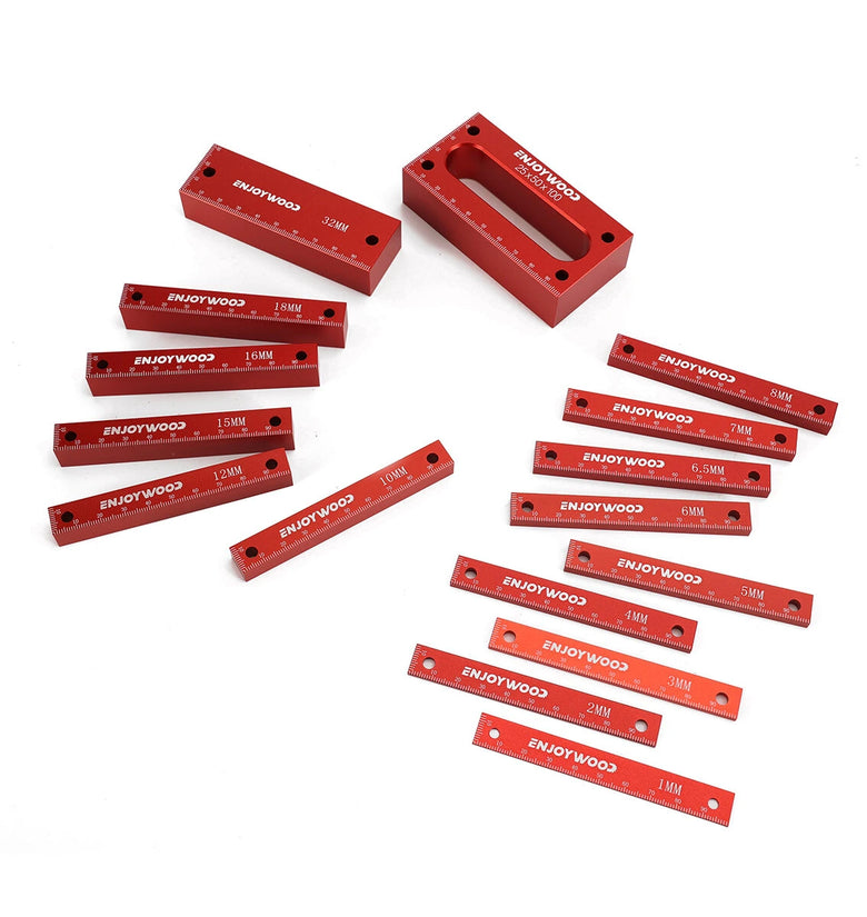 ENJOYWOOD Metric Gauge Blocks Set Aluminum Alloy Precision Measurement Red Color Convenient Storage Set Up Blocks