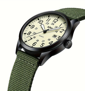 BIDEN Simple Calendar Sports Waterproof Quartz Watch Comfortable Nylon Strap Luminous Pointer Men Watch with Alloy Case