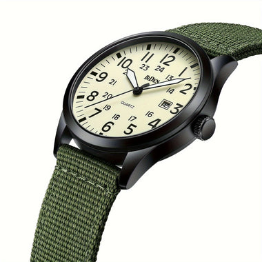 BIDEN Simple Calendar Sports Waterproof Quartz Watch Comfortable Nylon Strap Luminous Pointer Men Watch with Alloy Case