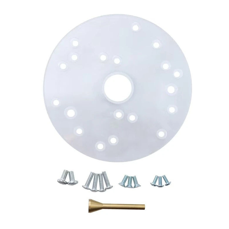 Universal Router Base Plate Acrylic 7mm Thick with Brass Centering Pin and 11 Template Bushings for Precise Woodworking Trimming and Cutting