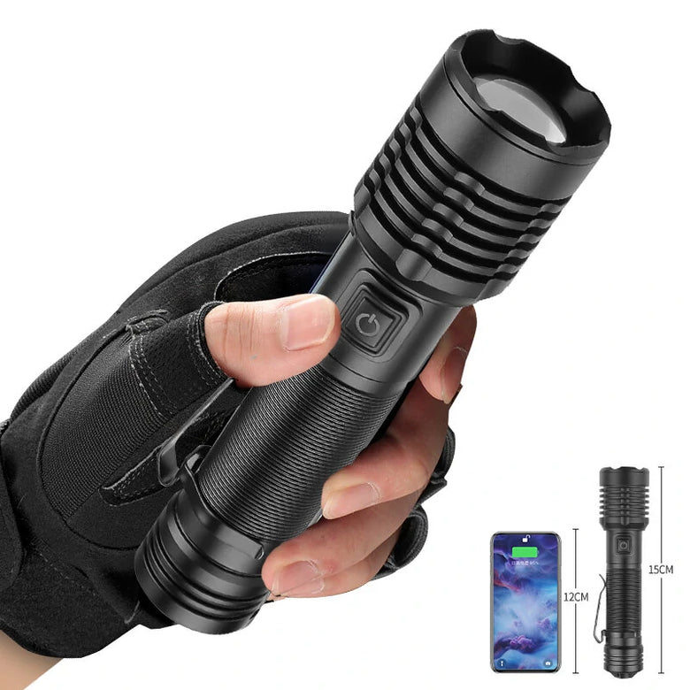 800LM XHP50 LED Powerful Flashlight Type-C Rechargeable Zoomable Flash Light Power By 18650/3*AAA Battery High Power Led Flashlight Tactical Lantern Long Range Torch