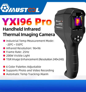 MUSTOOL YXI96 YXI96Pro Thermal Imaging Camera Infrared 240*240 Visible light Resolution 96x96 Temperature Range -20C to 550C TISR Technology Rechargeable Battery Photo Video Recording Handheld Thermal Inspection Device