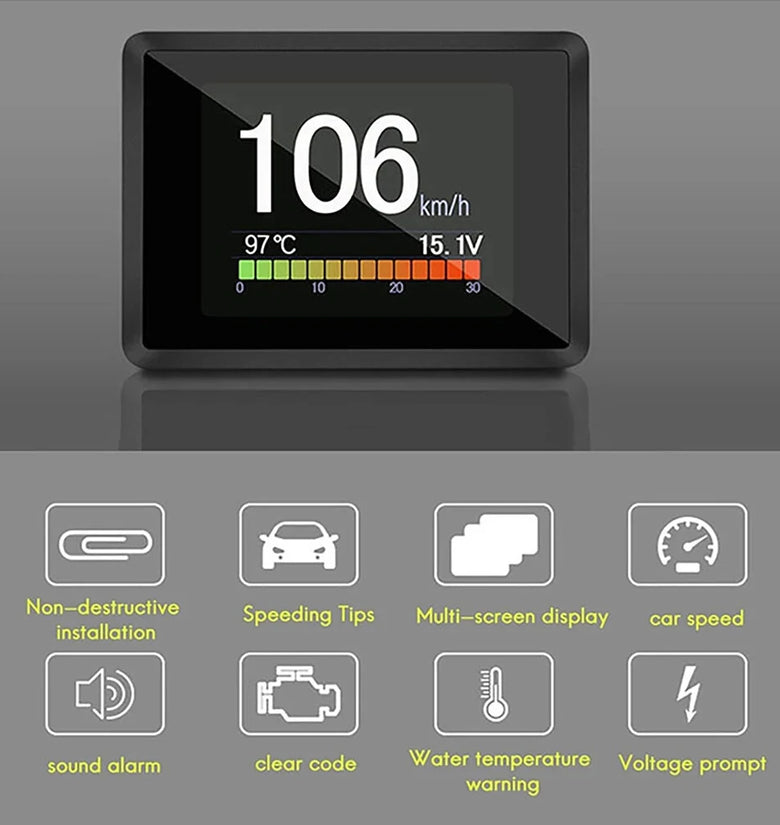 Car HUD Head-Up Display Obd Speed Fuel Consumption Water Temperature Voltage Overspeed Alarm HD Head-Up Display