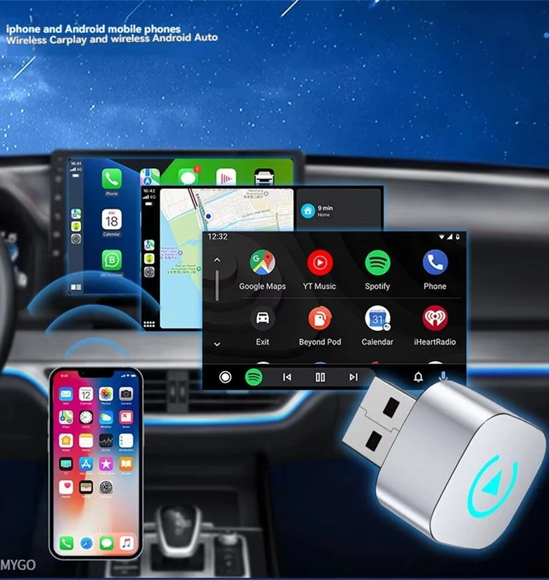 LAESD Mini Wireless CarPlay Android Auto Box USB Dongle Bluetooth5.0 Plug and Play Wired to Wireless CarPlay