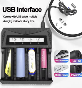 Intelligent LCD Battery USB Charger 4 Slots For 18650/AA/AAA Rechargeable Lithium Battery Type-C Overcharge Protection ABS Shell Power Banks Compatible