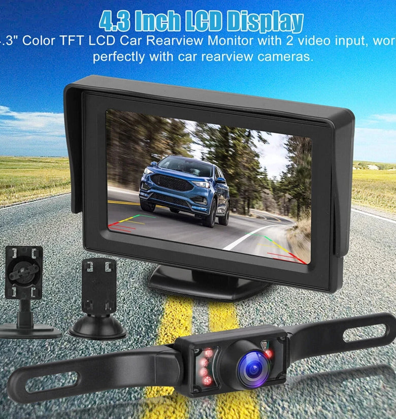 4.3inch Car Rear View License Plate Backup Camera with Monitor Screen for Vehicle Van Night Vision Reverse HD Parking System