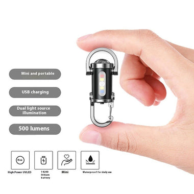 Multifunctional Mini LED Keychain Flashlight with UV Light USB Rechargeable Waterproof LED Keyring Practical Inspection Work Light Outdoor Activities Key Chain Light