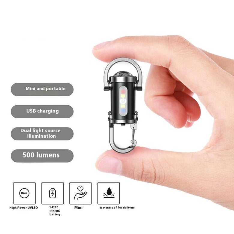 Multifunctional Mini LED Keychain Flashlight with UV Light USB Rechargeable Waterproof LED Keyring Practical Inspection Work Light Outdoor Activities Key Chain Light