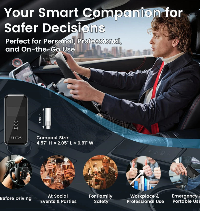 Accurate Portable Professional Breathalyzer Alcohol Tester with Digital Display 8 Reusable Mouthpieces for Home Car Use