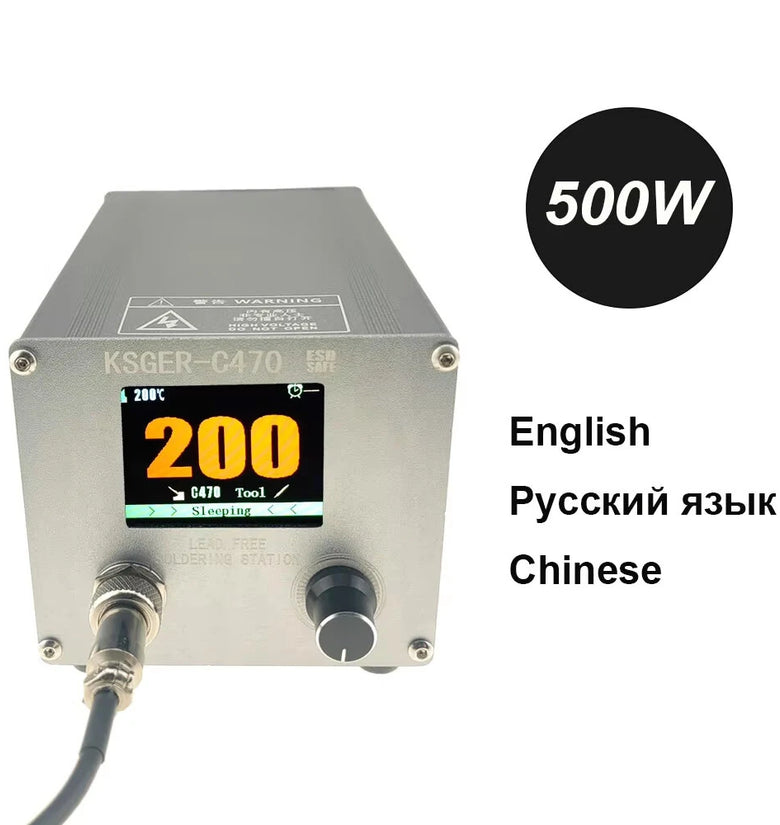 KSGER C470 Soldering Station 500W 1.8 Inch Display AC110-220V 500C Multilingual Sleep/Standby For JBC C470/C245/C210/C115 Tips Aluminum Alloy Case