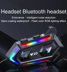 Y20 Motorcycle Helmet Bluetooth Headset 5.3 Bluetooth Headset IPX6 Waterproof with RGB Colorful Lights Split Installation Connect to AI Voice Assistant