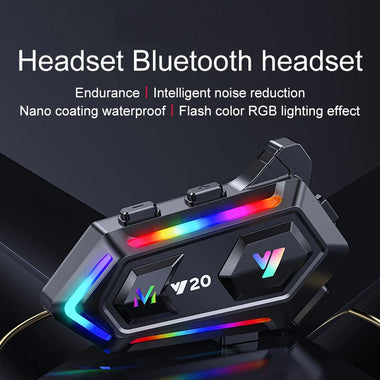 Y20 Motorcycle Helmet Bluetooth Headset 5.3 Bluetooth Headset IPX6 Waterproof with RGB Colorful Lights Split Installation Connect to AI Voice Assistant