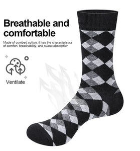 YUEDGE 5 Pairs Of Men's Trendy Checkered Pattern Mid Calf Crew Socks, Breathable Cotton Blend Comfy Casual Sports Socks For Outdoor Fitness Basketball Running