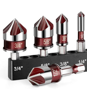 Premium Steel 5 Flute Countersink Drill Bits Set Hex Shank 82 Degree Cutting Tip for Wood Plastic Metal