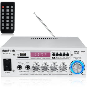 Sunbuck AV-660BT 2000W bluetooth 5.0 Audio Power Amplifier EQ Stereo AMP Car Home 2CH AUX USB FM Radio