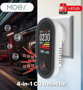 MOES 4-in-1 Plug-in Gas Detector CO Combustible Gas Monitor with Temp/Humidity Sensor Built-in Alarm Digital Display Plug and Play for Home Security
