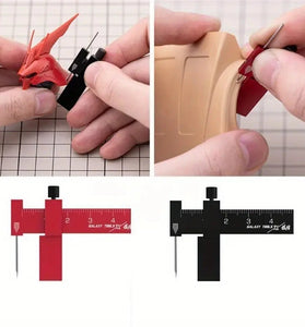 Isometric Parallel Marker Adjustable T-square Mini Carving Ruler Aluminum Alloy SKH-51 Steel Needle for Precision Model Marking Red/Black