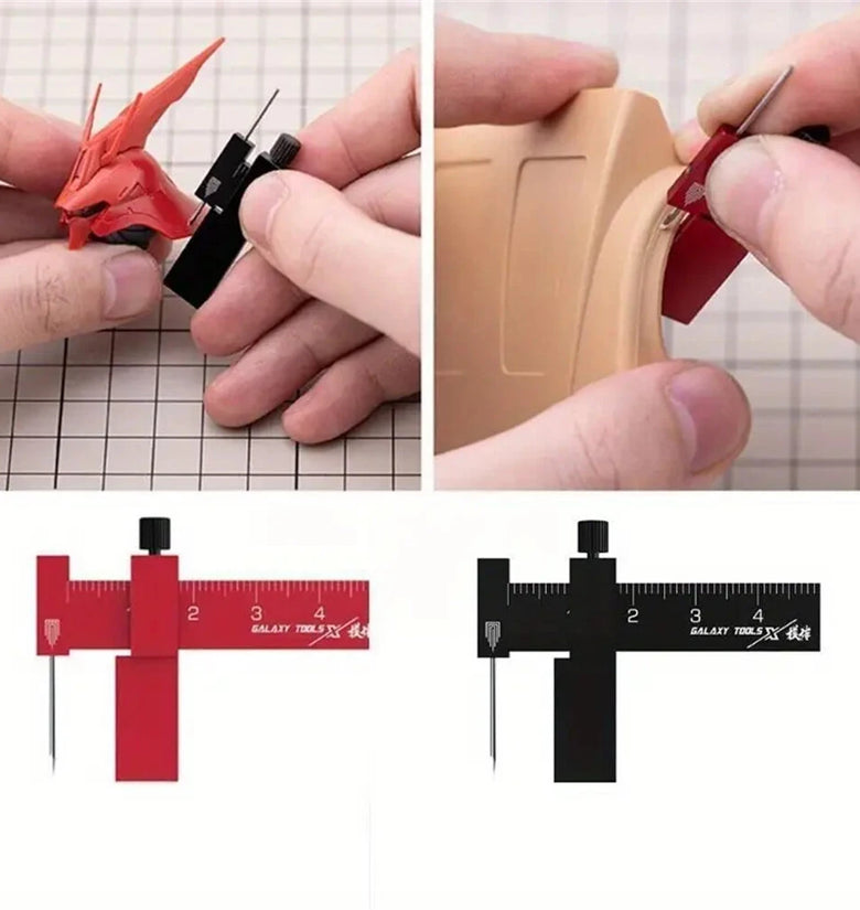 Isometric Parallel Marker Adjustable T-square Mini Carving Ruler Aluminum Alloy SKH-51 Steel Needle for Precision Model Marking Red/Black