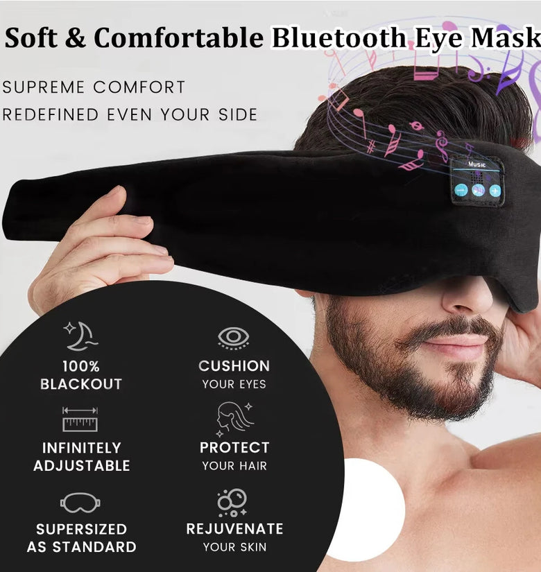 Bluetooth 5.2 Wireless Sleep Eyemask Soft Breathable Fabric Light Blocking HD Stereo Sound Music Eye Mask Travel Portable Sleep Mask