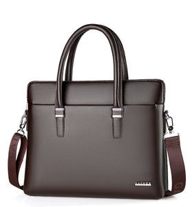 Men's Business Leather Briefcase Solid Simple Fashion 14'' Laptop Handbag Waterproof Large Capacity Shoulder Crossbody Bag