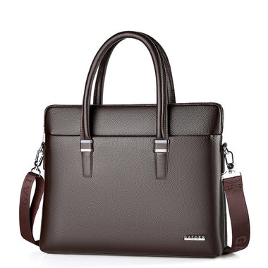 Men's Business Leather Briefcase Solid Simple Fashion 14'' Laptop Handbag Waterproof Large Capacity Shoulder Crossbody Bag