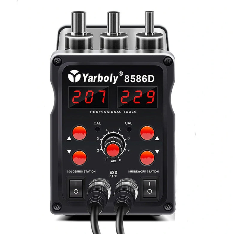 Yarboly 8586D LED Digital Soldering Station Hot Air Tool Rework Station 700W Power Intelligent Automatic Cooling ESD Design Soldering Iron Suitable for Phone PCB IC SMD BGA Welding