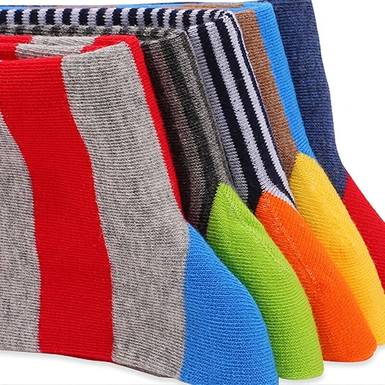 5 Pairs Men's Dress Long Tube Cotton Socks Striped Big Plus Size One Size 43-49 Street Hip-hop Skateboard Socks Comfortable Fashionable