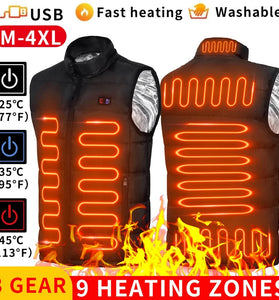 9 Heated Vest Zones Electric Heated Jackets Men Women Sportswear Heated Coat Graphene Heat Coat USB Heating Jacket For Camping