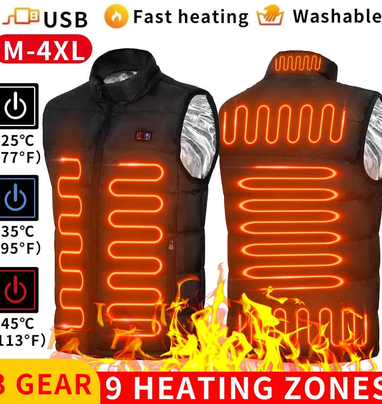 9 Heated Vest Zones Electric Heated Jackets Men Women Sportswear Heated Coat Graphene Heat Coat USB Heating Jacket For Camping