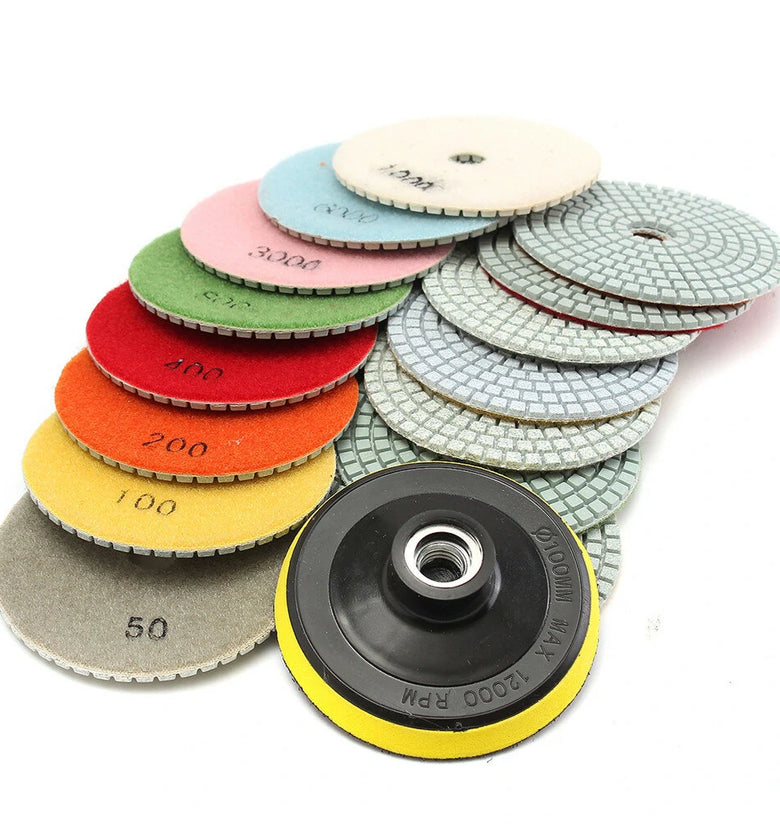 16pcs 4 Inch 50 to 10000 Grit Diamond Polishing Pad for Granite Stone Concrete Marble