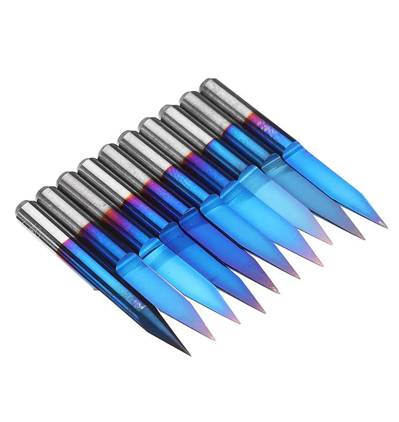 Drillpro 10pcs 0.1/0.2/0.3mm 25 Degree Engraving Bit Blue NANO Coated Carbide Flat Bottom PCB Engraving Bit CNC Router Tool