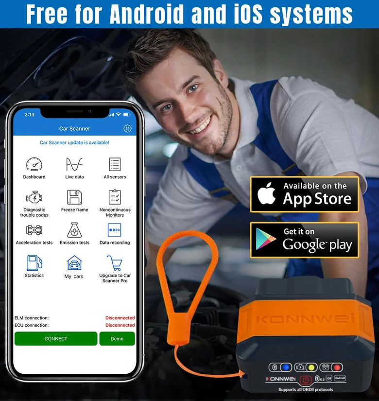 Konnwei KW906 OBD2 ELM327 V1.5 Pic18F25K80 OBD 2 Bluetooth 5.0 Scanners Car Diagnostic tool Code Reader For Android/IOS