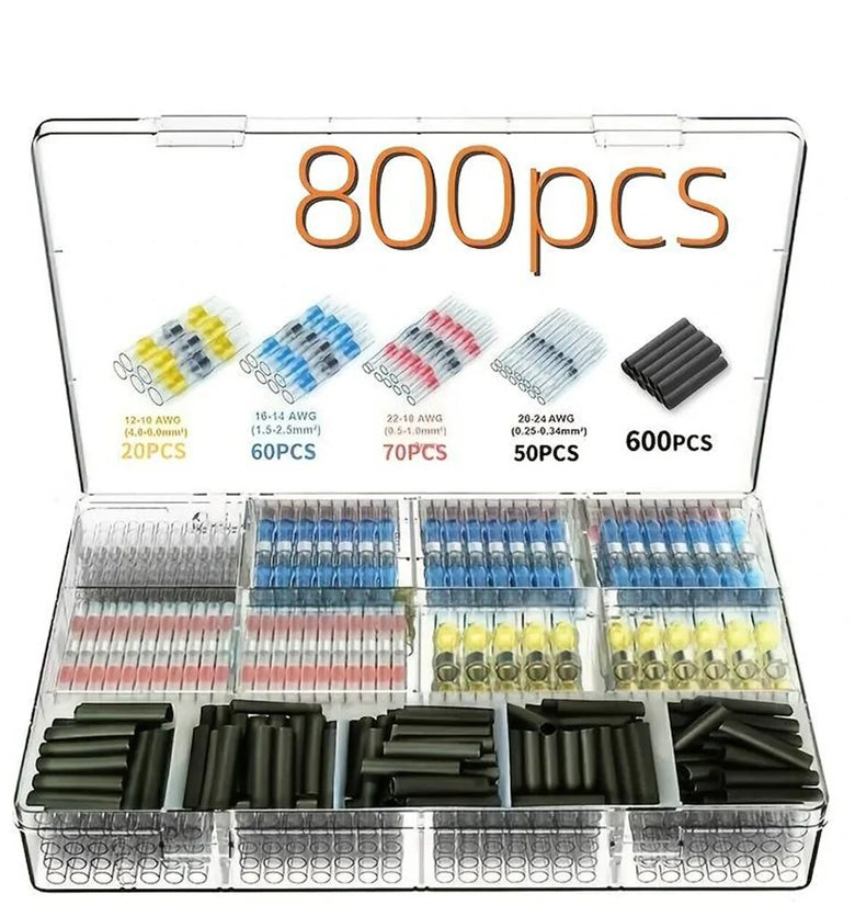 800PCS Waterproof Solder Heat Shrink Seal Sleeve Wire Butt Splice Connectors Kit