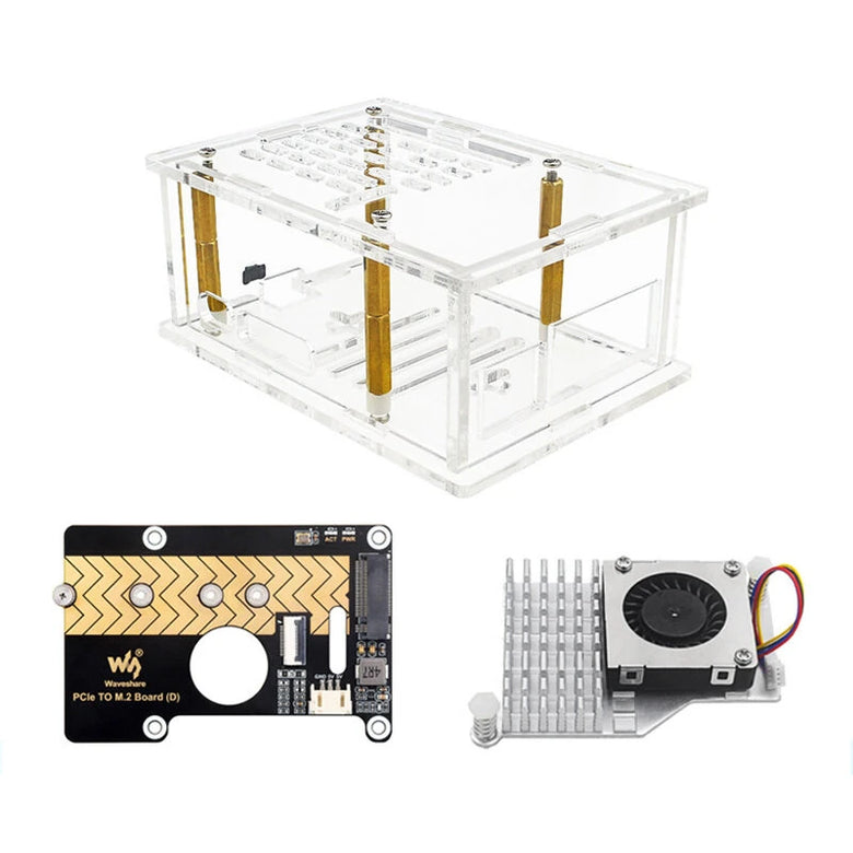 Acrylic Case for Raspberry Pi 5 PCIe to M.2 Adapter Board with Heat Sink Compact Design Efficient Cooling