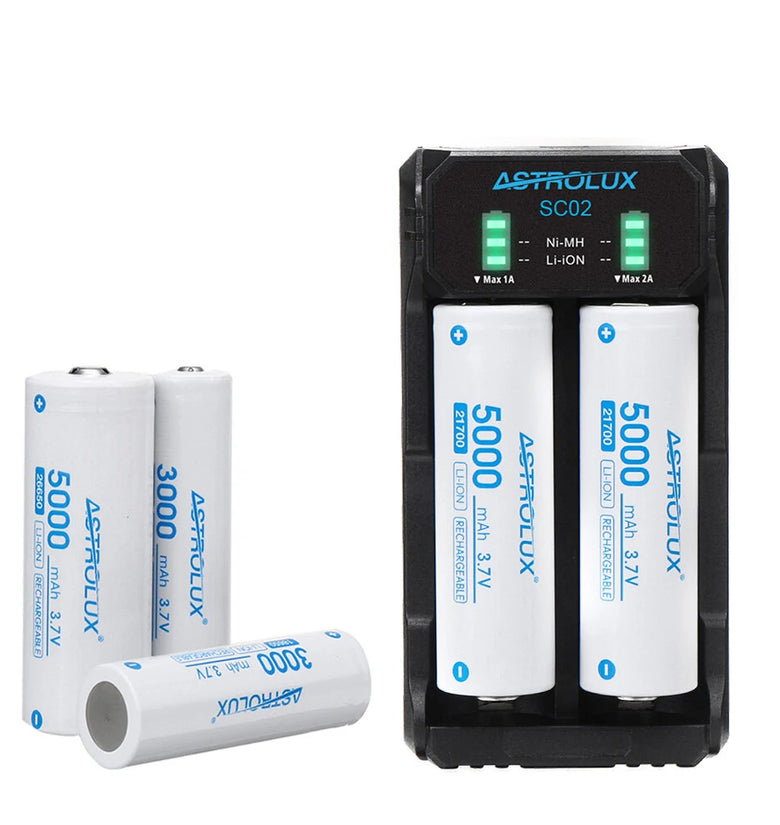 ASTROLUX SC02 Type-C QC 3.0 Quick Charge USB Battery Charger Dual-slots For Li-ion/IMR/INR/ICR Ni-MH Ni-Cd 21700 18650 26650 Flashlight Battery