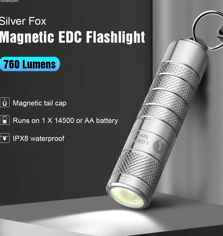 Lumintop Silver Fox 2.0 760LM EDC LED Keychain Flashlight with 14500 USB-C Charging Battery, Powerful Magnetic Tail Mini Torch Outdoor Camping Pocket Light