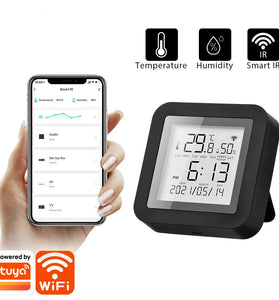S09 Tuya Smart WiFi Universal IR Remote Temperature Humidity Sensor with Digital Display Screen for Air Conditioner TV AC Works with Alexa Google Home