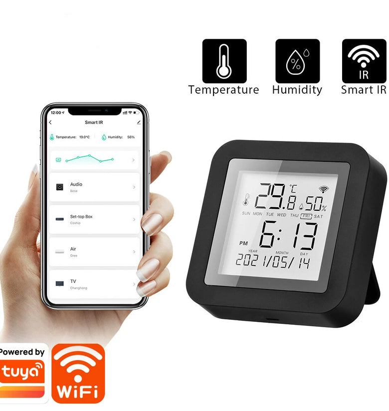 S09 Tuya Smart WiFi Universal IR Remote Temperature Humidity Sensor with Digital Display Screen for Air Conditioner TV AC Works with Alexa Google Home
