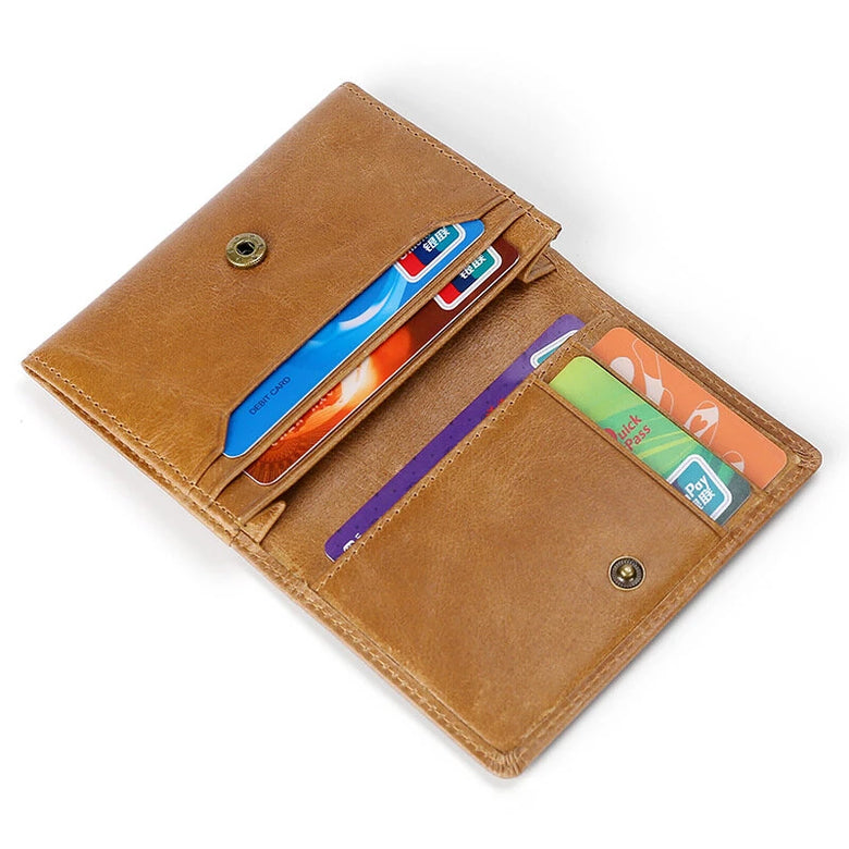 Ekphero Men's Genuine Leather Card Holder Retro Head Oil Wax Multi-card Bag RFID Blocking Credit Card Case Large Capacity ID Card Wallet Case Vintage Hasp Male Purse