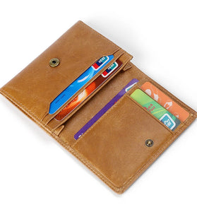 Ekphero Men's Genuine Leather Card Holder Retro Head Oil Wax Multi-card Bag RFID Blocking Credit Card Case Large Capacity ID Card Wallet Case Vintage Hasp Male Purse