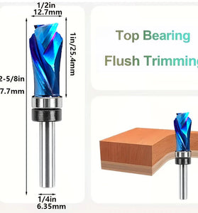 1/4 Inch 6.35mm Shank Compression Flush Trim Router Bit 1/2" Cutting Diameter Top Bearing for MDF Plywood Particle Board