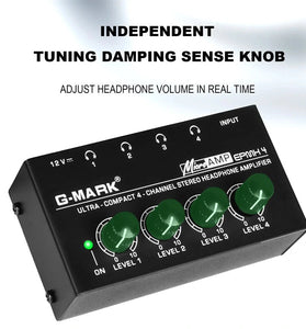 G-MARK EPMH4 HA400 Headphone Amplifier 4 Channels Metal Stereo Audio Mini Earphone Splitter Monitor Amp