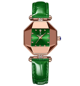 POEDAGAR Women Watches Fashion Luxury Rhinestones Quartz Watch Polygon Pointer Waterproof Ladies Leather Wristwatch