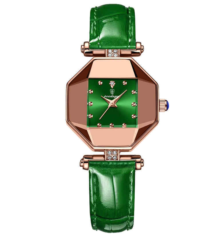 POEDAGAR Women Watches Fashion Luxury Rhinestones Quartz Watch Polygon Pointer Waterproof Ladies Leather Wristwatch