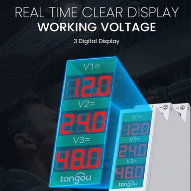 Tongou 1/2/3 Ways DIN Rail Mount Voltage Meter 11V-310V DC Mini Modular Voltmeter High Accuracy LED Digital Display Multi-Circuit Monitoring Energy Efficient Digital Voltmeter
