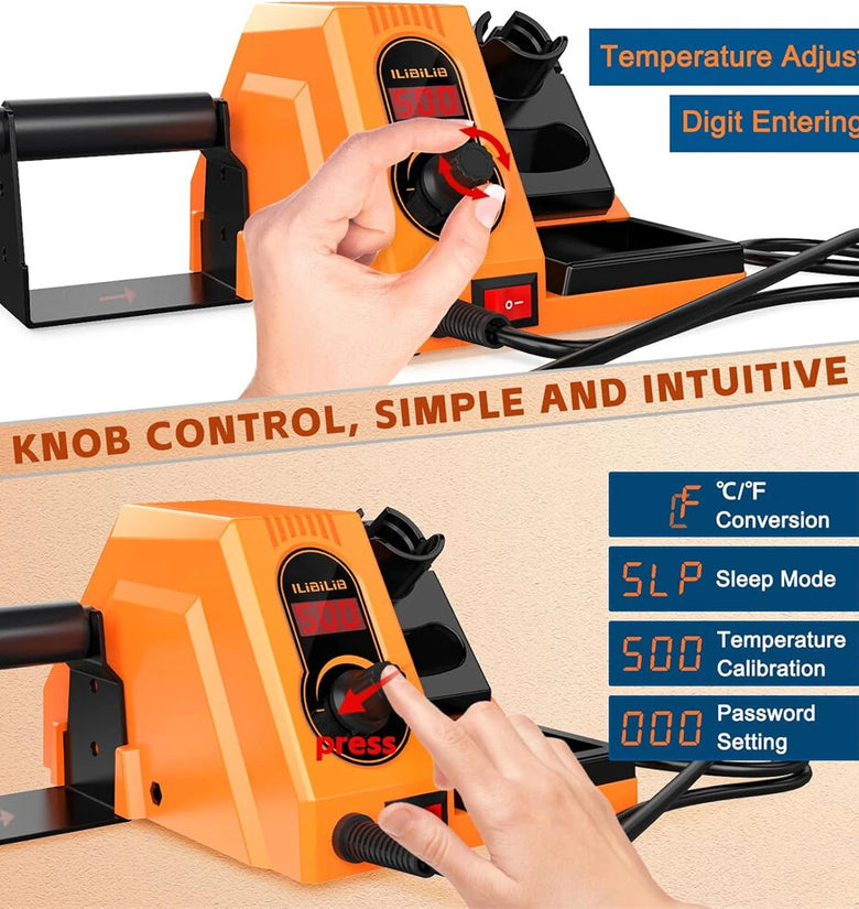 HX46 Soldering Station Kit 600W PID Temperature Control 150C-500C Fast Heating ESD Safe with LCD Display Auto Sleep Calibration EU/US Plug